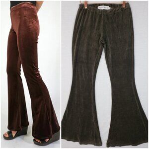 People Of Leisure Velour Pants Flare Bell Bottom Velvet Brown Low Rise sz S Y2K
